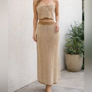 Willow & Wind Womens 2 piece Knit Crochet Tube Top Skirt Large Boho Indie Costal